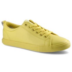 Żółte Trampki Big Star Damskie Modne Obuwie. Żółte trampki i tenisówki damskie Big Star, bez wzorów, ze skóry ekologicznej. Za 95.00 zł.