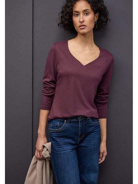 Street One Koszulka w kolorze fioletowym rozmiar: 42. Różowe bluzki damskie Street One, bez wzorów, z bawełny, bez kołnierzyka. Za 91.56 zł.