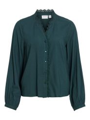 Vila Bluzka "Grace" w kolorze ciemniozielonym rozmiar: 36. Zielone bluzki damskie Vila, bez wzorów, z koronki, bez kołnierzyka, bez ramiączek. Za 129.95 zł.