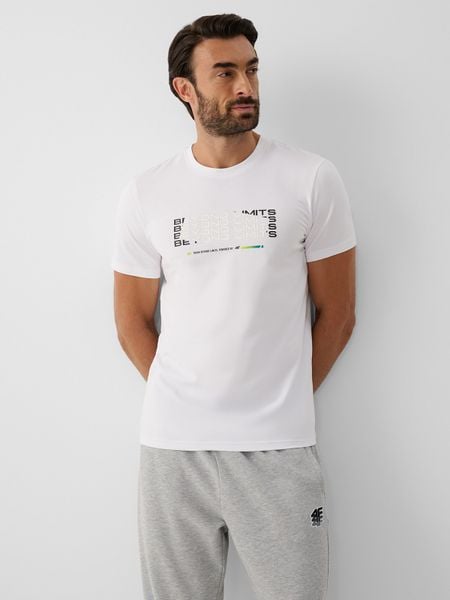 4F T-shirt slim z nadrukiem męski - biały S. Białe t-shirty męskie 4f, m, bez wzorów, z bawełny, bez kołnierzyka. Za 69.99 zł.
