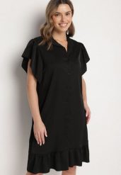 Czarna Sukienka Koszulowa z Guzikami i Falbankami Tenalena. Czarne sukienki damskie Born2be, na co dzień, bez wzorów, eleganckie, bez kołnierzyka, bez ramiączek, midi, koszulowe. W wyprzedaży za 67.99 zł.