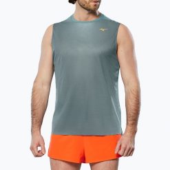 Koszulka do biegania męska Mizuno Aero Tank. Szare t-shirty sportowe męskie Mizuno, m, z materiału, bez ramiączek, do biegania. Za 119.99 zł.
