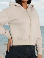 Rozpinana bluza z kapturem soft touch - kremowy. Białe bluzy z kapturem damskie Sinsay, l, z dzianiny. Za 42.99 zł.
