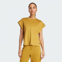 Koszulka Yoga. Brązowe bluzki damskie Adidas, s, bez wzorów, z materiału, bez ramiączek. W wyprzedaży za 95.40 zł.