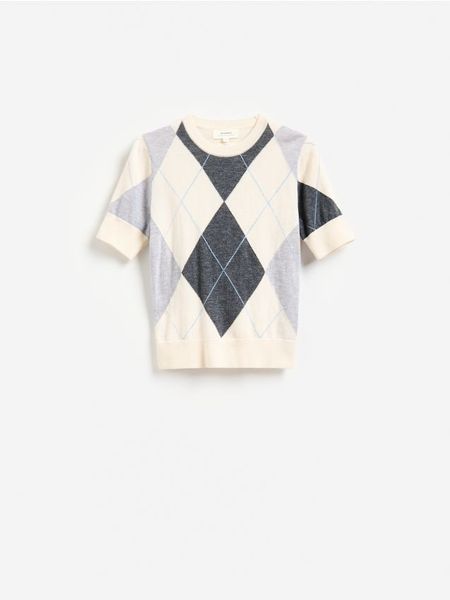 Wełniany sweter w romby - wielobarwny. Swetry klasyczne damskie Reserved, l, z wełny, bez kołnierzyka. Za 179.99 zł.