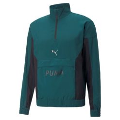 Kurtka treningowa męska PUMA FIT Woven 1/2 ZIP. Zielone kurtki treningowe męskie Puma, m, bez wzorów, z materiału, na fitness i siłownię. Za 129.99 zł.