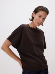 T-shirt oversize z modalem - ciemnobrązowy. Brązowe t-shirty damskie Reserved, l, bez wzorów, z dzianiny, bez kołnierzyka. Za 59.99 zł.