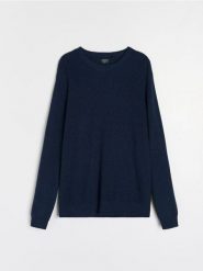 Bawełniany sweter basic - granatowy. Niebieskie swetry męskie Sinsay, l, bez wzorów, z bawełny, bez kołnierzyka. Za 69.99 zł.