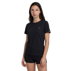 Koszulka turystyczna damska z krótkim rękawem. Niebieskie bluzki sportowe damskie Aulp, na lato, l, bez wzorów, z bawełny, bez ramiączek. Za 69.99 zł.