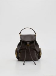 Plecak z kieszeniami - ciemnobrązowy. Brązowe plecaki damskie Reserved, bez wzorów, ze skóry. Za 159.99 zł.