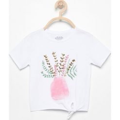 T-shirt z cekinami - Biały. Białe koszulki dziewczęce Reserved, l, bez wzorów, bez kołnierzyka. Za 39.99 zł.