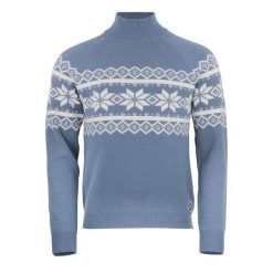Sweter z wysokim dekoltem Peak Mountain Clyde. Niebieskie swetry męskie Peak Mountain, s, bez wzorów, z materiału, bez kołnierzyka. Za 388.20 zł.