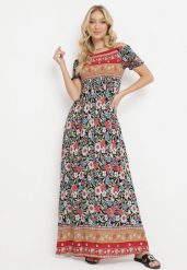 Czarno-Czerwona Sukienka Hiszpanka z Bawełny z Wzorem w Kwiaty w Stylu Boho Hesperea. Czarne sukienki damskie Born2be, na lato, m, bez wzorów, z bawełny, boho, bez kołnierzyka, bez ramiączek, maxi. W wyprzedaży za 55.99 zł.
