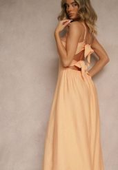 Pomarańczowa Sukienka z Wiskozą o Rozkloszowanym Kroju Merelessa. Brązowe sukienki damskie Renee, na co dzień, l, bez wzorów, z wiskozy, eleganckie, bez kołnierzyka, bez ramiączek, maxi, proste. Za 89.99 zł.