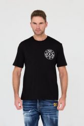 JUST CAVALLI Czarny t-shirt Fiche. Czarne t-shirty męskie Just Cavalli, m, bez wzorów, bez kołnierzyka. W wyprzedaży za 229.99 zł.