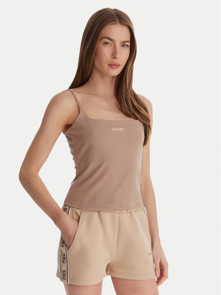 Guess Top V6GP18 K3470 Beżowy Regular Fit. Brązowe topy damskie Guess, m, z aplikacjami, z syntetyku, bez ramiączek. Za 124.99 zł.
