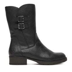 Botki Rieker. Czarne botki damskie Rieker, bez obcasa, na płaskiej podeszwie, bez zapięcia. Za 429.99 zł.