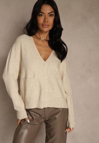 Beżowy Kardigan na Guziki z Domieszką Kaszmiru Vetiella. Brązowe kardigany damskie Renee, bez wzorów, z jeansu. Za 99.99 zł.