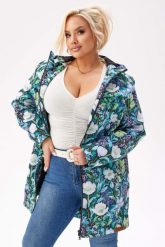 Lekka kurtka przejściowa SOFTSHELL z kapturem w kwiaty w odcieniach błękitu i zieleni OVERSIZE PLUS SIZE XXL. Niebieskie kurtki softshell damskie Moda Size Plus Iwanek, m, bez wzorów, z bawełny, z kapturem. Za 559.90 zł.