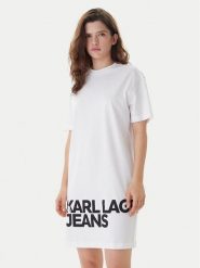 Karl Lagerfeld Jeans Sukienka codzienna B1W13054 Biały Regular Fit. Białe sukienki damskie Karl Lagerfeld Jeans, na co dzień, l, bez wzorów, z bawełny, bez kołnierzyka, bez ramiączek, proste. Za 439.99 zł.