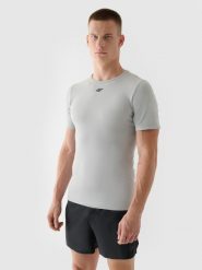 4F Koszulka treningowa bezszwowa męska - szara XXL/3XL. Szare t-shirty sportowe męskie 4f, m, z dzianiny, bez ramiączek, na fitness i siłownię. Za 59.99 zł.