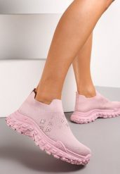 Różowe Buty Sportowe na Grubej Podeszwie z Elastyczną Cholewką z Cyrkoniami Kolby. Czerwone buty sportowe na co dzień damskie Renee, bez wzorów. Za 49.99 zł.