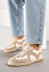 Ciemnobeżowe Sneakersy Kultowe Tenisówki z Podeszwą Zdobioną Plecionką Zarorella. Brązowe trampki i tenisówki damskie Renee, z aplikacjami, z jeansu. Za 69.99 zł.