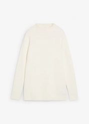 Sweter ze stójką. Białe swetry klasyczne damskie bonprix, z bawełny, bez kołnierzyka. Za 109.99 zł.
