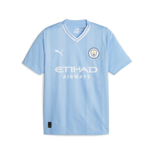 Koszulka domowa Manchester City 2023/24. Białe t-shirty sportowe męskie Puma, xs, z elastanu, bez ramiączek, do piłki nożnej. Za 290.50 zł.