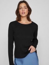 Vila Koszulka w kolorze czarnym rozmiar: XL. Czarne bluzki damskie Vila, xl, bez wzorów, prążkowane, bez kołnierzyka, bez ramiączek. Za 57.06 zł.