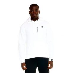 Męska bluza z kapturem Leone, miękka basic. Białe bluzy sportowe męskie LEONE 1947 APPAREL, bez wzorów, z tkaniny, sportowe, bez kołnierzyka, bez ramiączek. W wyprzedaży za 182.75 zł.
