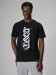 4F T-shirt regular z nadrukiem męski - biały S. Czarne t-shirty męskie 4f, m, bez wzorów, z bawełny, bez kołnierzyka. Za 79.99 zł.