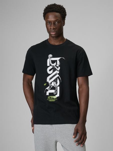 4F T-shirt regular z nadrukiem męski - biały S. Czarne t-shirty męskie 4f, m, bez wzorów, z bawełny, bez kołnierzyka. Za 79.99 zł.