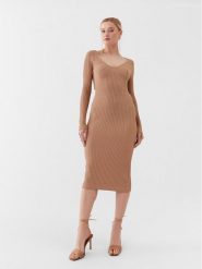 Guess Sukienka dzianinowa W3YK21 Z2U00 Beżowy Slim Fit. Brązowe sukienki damskie Guess, m, z aplikacjami, z dzianiny, bez kołnierzyka, bez ramiączek. Za 289.99 zł.