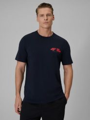 4F T-shirt regular gładki męski - granatowy S. Niebieskie t-shirty męskie 4f, m, bez wzorów, z dresówki, bez kołnierzyka. Za 69.99 zł.