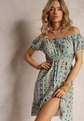 Zielona Mini Rozkloszowana Sukienka o Hiszpańskim Fasonie z Wiskozy Ruzara. Zielone sukienki damskie Renee, m, bez wzorów, z wiskozy, bez kołnierzyka, bez ramiączek, mini, rozkloszowane. W wyprzedaży za 45.49 zł.