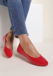 Czerwone Balerinki Nysaxise. Czerwone baleriny damskie Renee, bez wzorów, bez obcasa, na płaskiej podeszwie. Za 34.99 zł.
