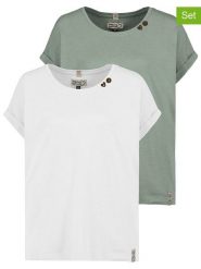 Sublevel Koszulki (2 szt.) w kolorze białym i zielonym rozmiar: XS. Białe t-shirty damskie Sublevel, xs, bez wzorów, z bawełny, bez kołnierzyka. Za 87.81 zł.