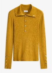 Sweter polo z wiskozą. Żółte swetry klasyczne damskie bonprix, z wiskozy, bez kołnierzyka. Za 129.99 zł.