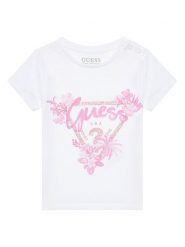 Guess T-Shirt A5GI03 K6YW4 Biały Regular Fit. Białe koszulki dziewczęce Guess, m, z aplikacjami, z bawełny, bez ramiączek. Za 59.99 zł.