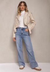 Jasnoniebieskie Szerokie Jeansy z Dodatkiem Bawełny High Waist Otharia. Niebieskie jeansy damskie Renee, z podwyższonym stanem. Za 119.99 zł.