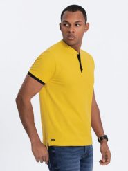 Męska koszulka polo bez kołnierzyka - żółta V9 OM-TSCT-0156 - XXL. Żółte koszulki polo męskie Ombre Clothing, l, bez wzorów, z bawełny, bez ramiączek. W wyprzedaży za 39.99 zł.