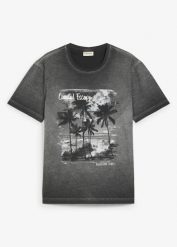T-shirt z efektem sprania, z czystej bawełny organicznej. Szare t-shirty męskie bonprix, l, bez wzorów, z bawełny, bez kołnierzyka. Za 64.99 zł.
