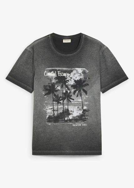 T-shirt z efektem sprania, z czystej bawełny organicznej. Szare t-shirty męskie bonprix, l, bez wzorów, z bawełny, bez kołnierzyka. Za 62.99 zł.