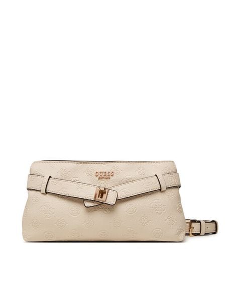 Guess Torebka Ella Logo Mini HWPD97 46730 Beżowy jasny. Brązowe listonoszki damskie Guess, z aplikacjami, ze skóry, bez dodatków. Za 544.99 zł.