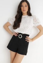 Czarne Szorty Ajothius. Czarne szorty damskie Born2be, bez wzorów, z materiału, eleganckie. Za 119.99 zł.