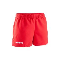 Spodenki do rugby R100. Czerwone szorty damskie OFFLOAD, bez wzorów, z materiału, młodzieżowe. W wyprzedaży za 24.99 zł.