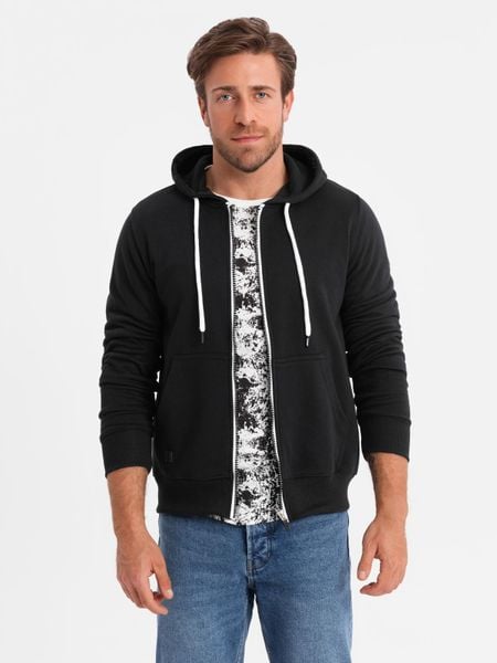 Bluza męska rozpinana z kapturem BASIC - czarna V1 - Rozmiar: M. Czarne bluzy z kapturem męskie Ombre Clothing, m, z bawełny. W wyprzedaży za 59.99 zł.