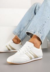 Biało-Złote Sneakersy Typu Tenisówki z Paseczkami Liantina. Białe trampki i tenisówki damskie Renee, bez wzorów, z jeansu. Za 74.99 zł.