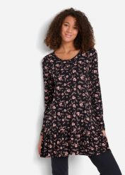 Długa tunika shirtowa z mieszanki wiskozy. Czarne tuniki damskie bonprix, bez wzorów, z wiskozy, bez kołnierzyka, bez ramiączek. Za 117.99 zł.